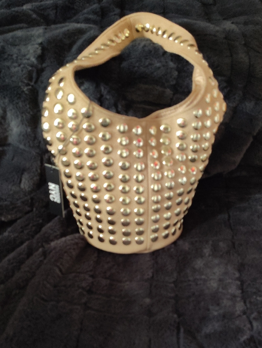 Beige Studded Shoulder Bag with Handle